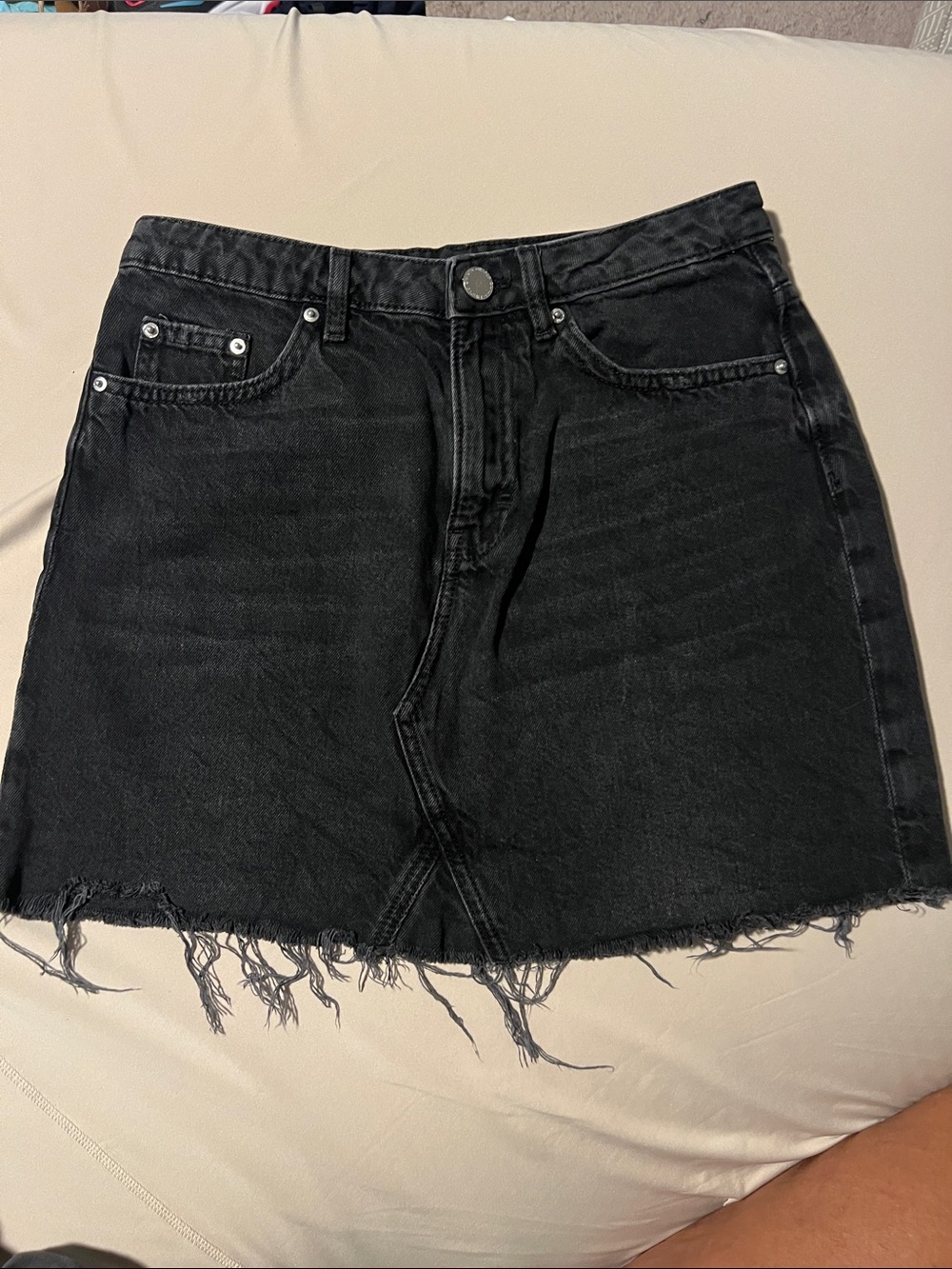 H&M Black Distressed Denim Mini Skirt